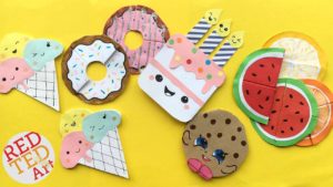 Picture showing 5 really cute food bookmark corner designs by youtuber Red Ted Art